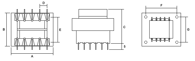 PCB Mounted Transformer 10 Pin Bobbin Dimensions